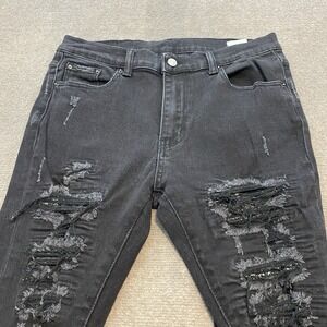 MNML Jeans Mens 34 Fits‎ 33x34 BLK Slim Distressed Stretch Denim Rocker Minimal